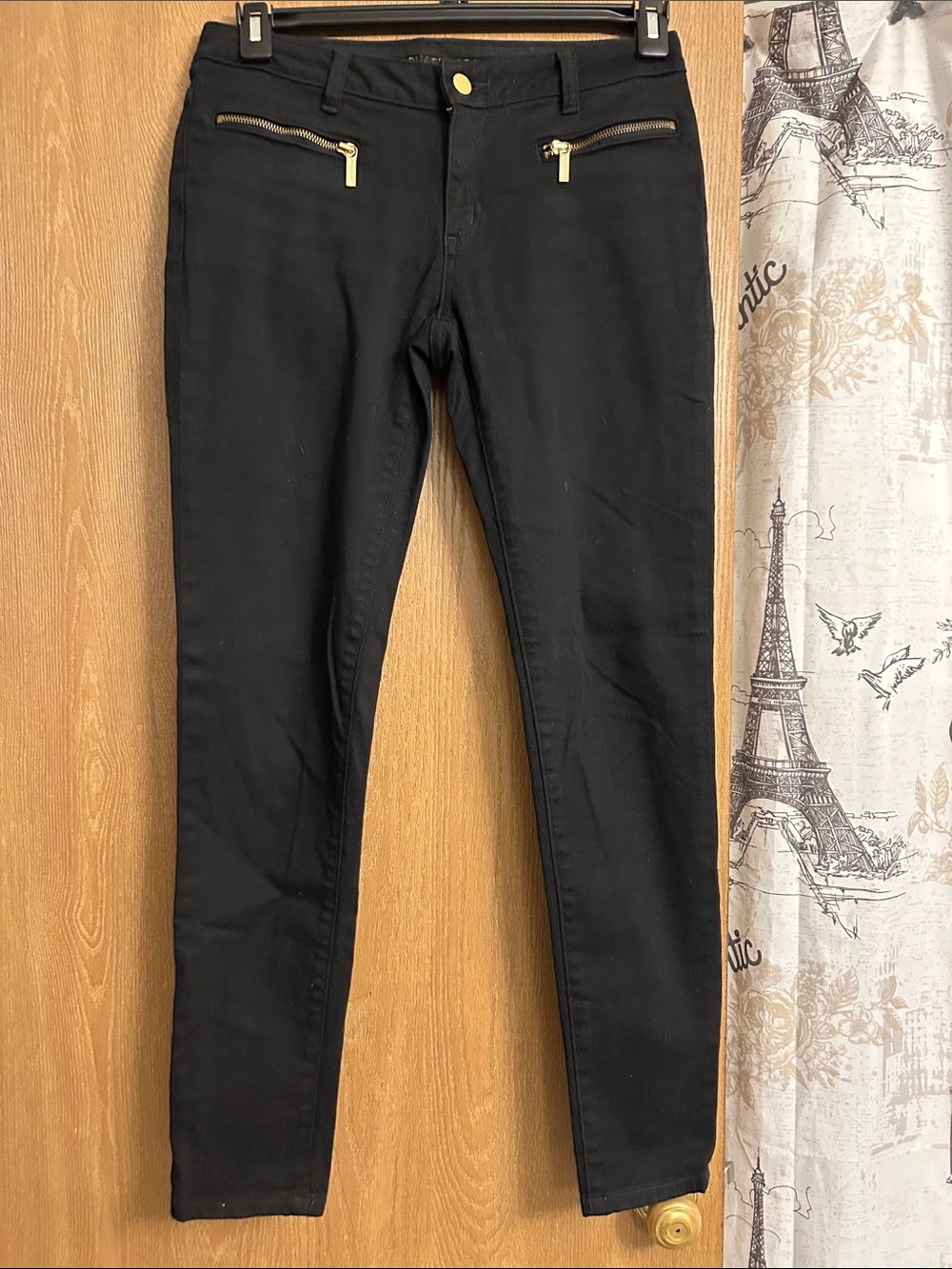 Black Skinny Pants with Gold Zipper Accents